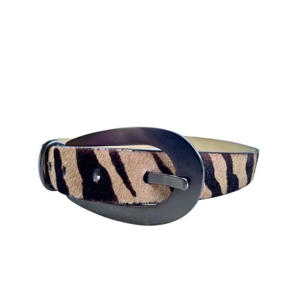 Via Spiga Zebra Print Calf Hair Belt Oversized Buckle Y2K 90s - M